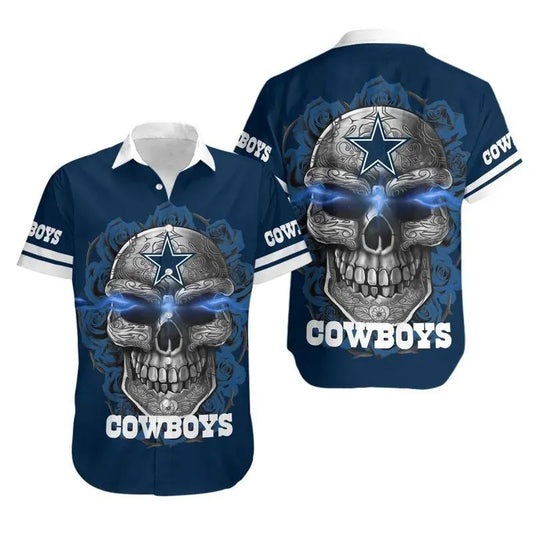 Dallas Cowboys Sugar Skull Nfl Gift For Fan Hawaiian Graphic Print Short Sleeve Hawaiian Shirt, NFL Hawaiian Shirt Moonbestprint