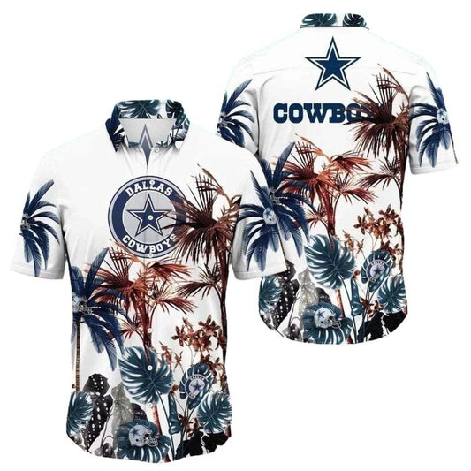 Dallas Cowboys Sunset Palms Tree White Hawaiian Shirt - Moonbestprint