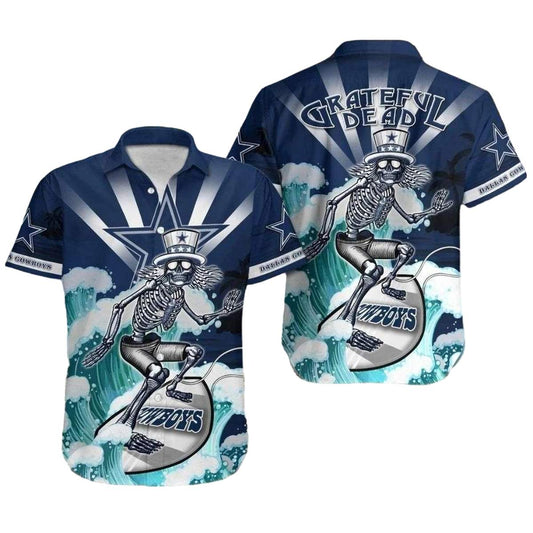 Dallas Cowboys Surfing Skeleton Grateful Dead Inspired Hawaiian Shirt - Moonbestprint