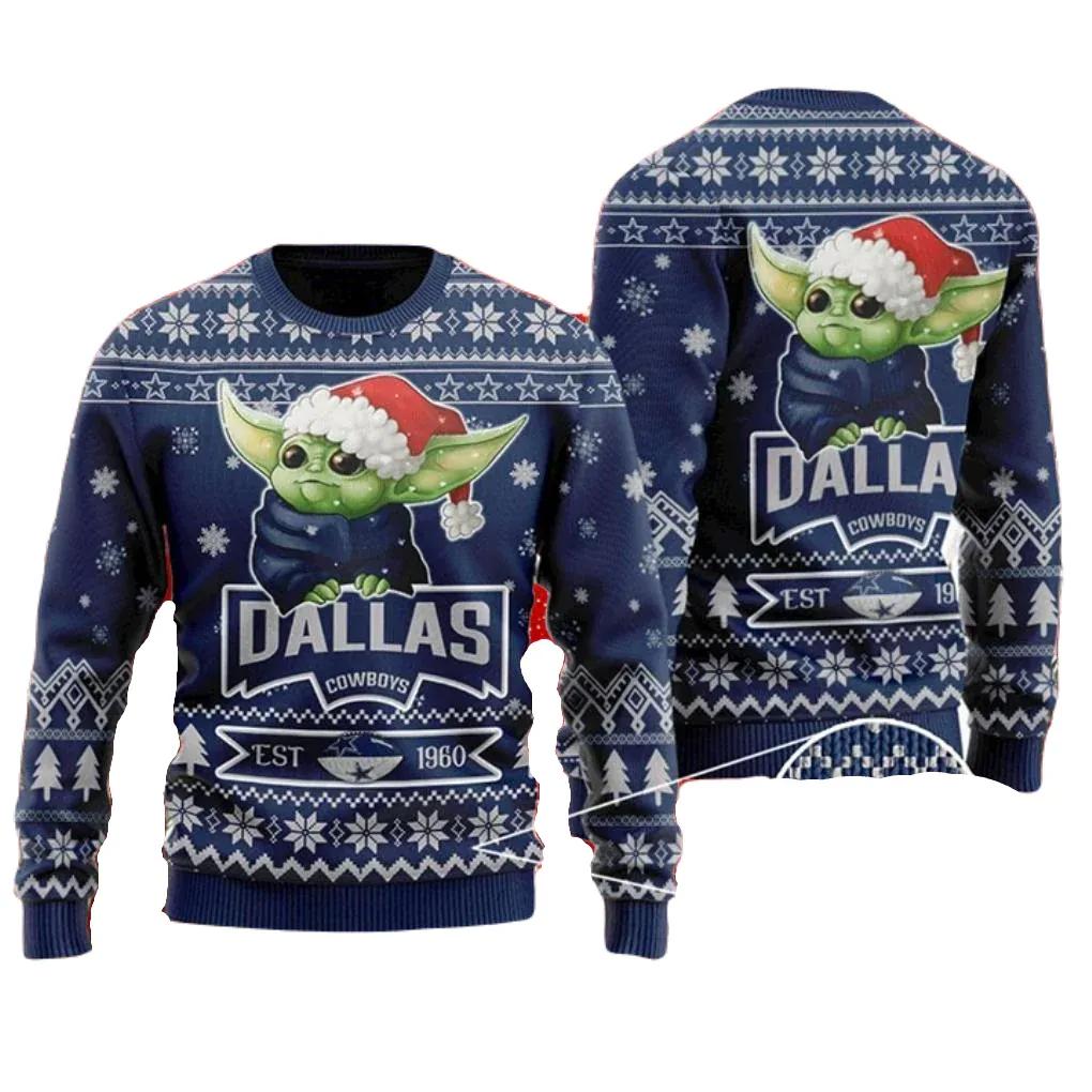 Dallas Cowboys Sweater Baby Grogu 1960 Dallas Cowboys Ugly Sweater Navy Blue Unisex Adults New Release Moonbestprint