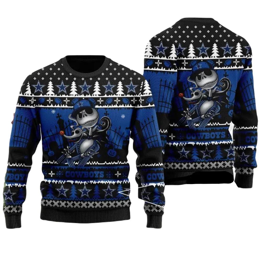 Dallas Cowboys Sweater Jack Skellington Dallas Cowboys Ugly Sweater Blue Unisex Adults For Fan Moonbestprint