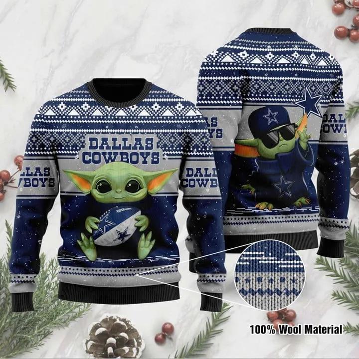 Dallas Cowboys Sweater Ugly Christmas Sweater, Baby Grogu Star War Christmas Sweater Moonbestprint