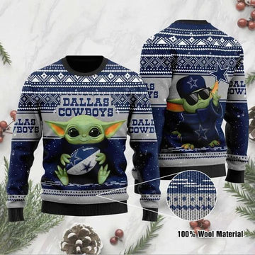 Dallas Cowboys Sweater Ugly Christmas Sweater, Baby Grogu Star War Christmas Sweater Moonbestprint