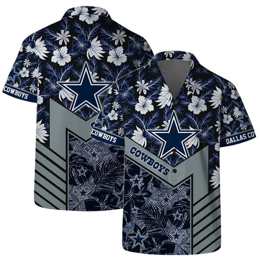 Dallas Cowboys Team Logo Pattern Hibiscus Flower Hawaiian Shirt, NFL Hawaiian Shirt Moonbestprint