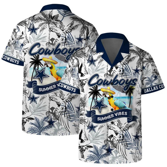 Dallas Cowboys Team Logo Pattern Parrot Beach Hawaiian Shirt, NFL Hawaiian Shirt Moonbestprint