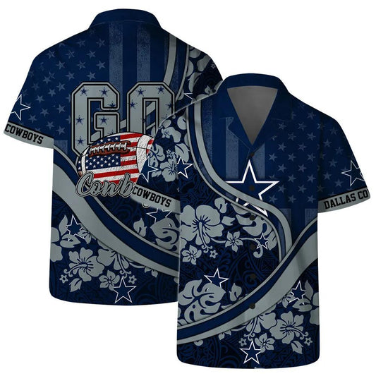 Dallas Cowboys Team Logo Pattern US Flag Hawaiian Shirt, NFL Hawaiian Shirt Moonbestprint