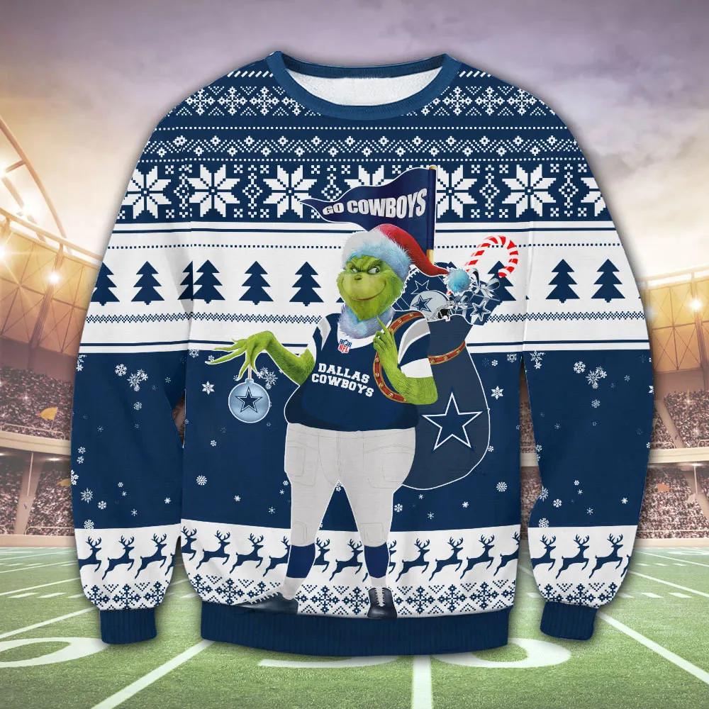 Dallas Cowboys The Grinch Ugly Christmas Sweater, NFL Christmas Sweater Moonbestprint