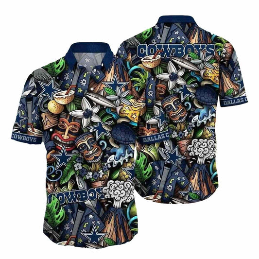 Dallas Cowboys Tiki And Pineapple Splash Hawaiian Shirt - Moonbestprint