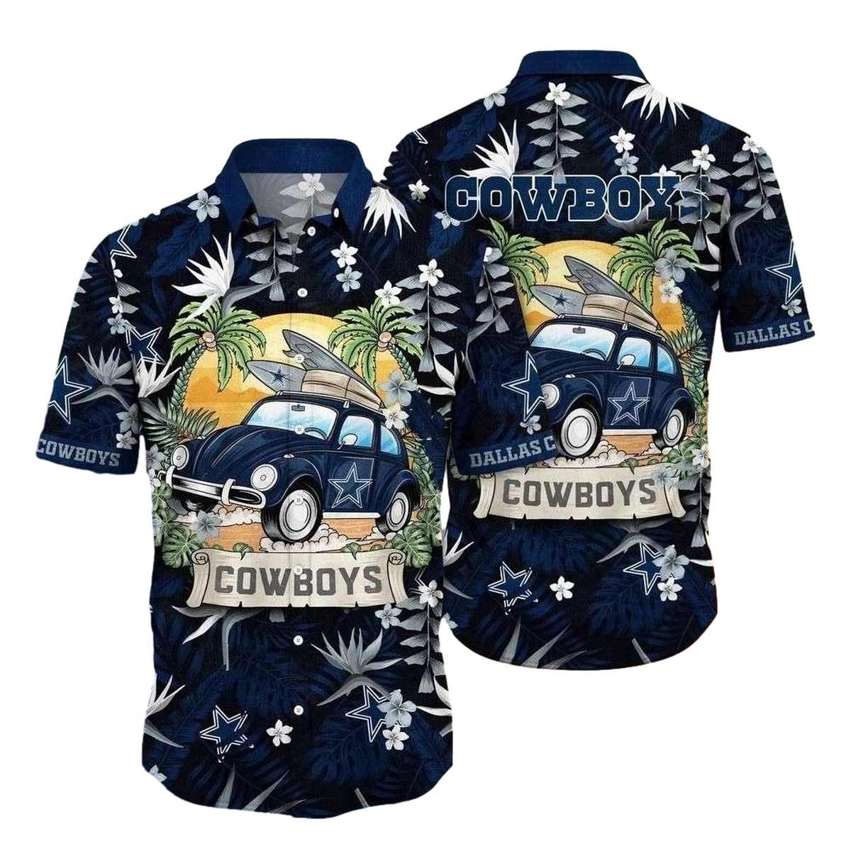 Dallas Cowboys Vintage Old Car Floral Hawaiian Shirt - Moonbestprint