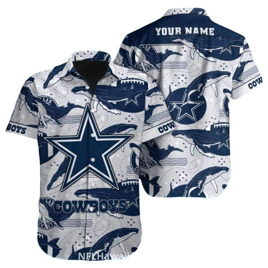 Dallas Cowboys Vintage Whale And Football Pattern Hawaiian Shirt - Moonbestprint