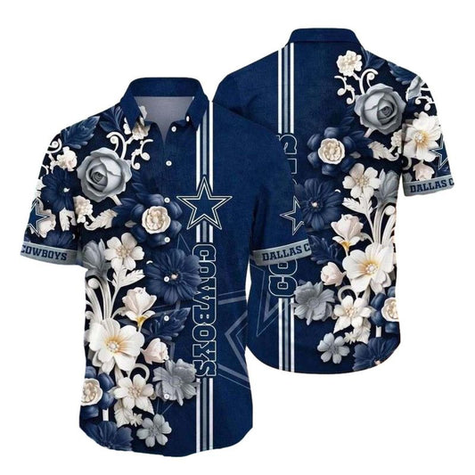Dallas Cowboys Vivid Botanical Blue Floral Parade Hawaiian Shirt - Moonbestprint