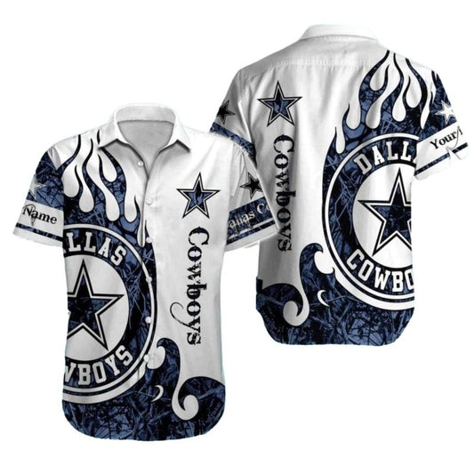 Dallas Cowboys White Flame Star Design Hawaiian Shirt - Moonbestprint