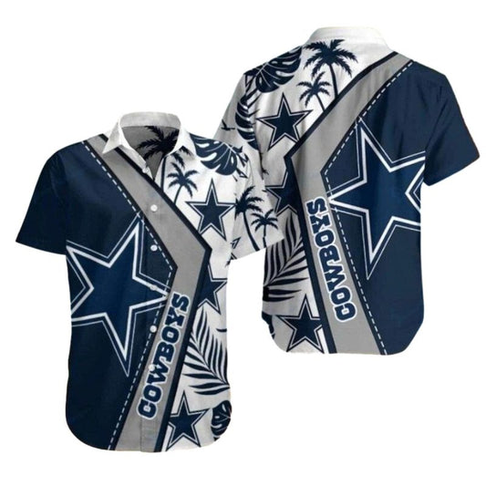 Dallas Cowboyspalm Shadow Stripe Navy Hawaiian Shirt - Moonbestprint
