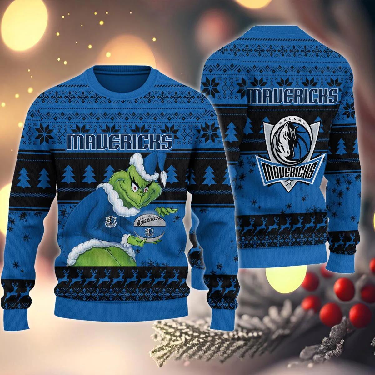 Dallas Mavericks Grinch Stolen Ugly Christmas Sweater, NBA Chritsmas Sweater Moonbestprint