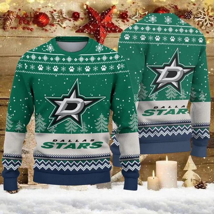Dallas Stars Big Logo Ugly Christmas Sweater, NHL Christmas Sweater Moonbestprint