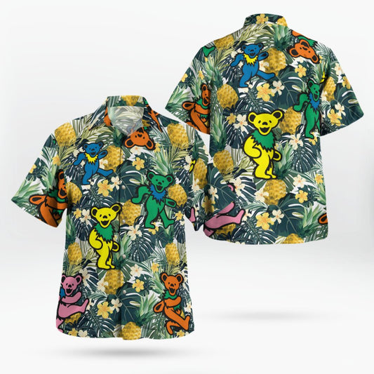 Dancing Bears Pineapple Tropical Forest Grateful Dead Hawaiian Shirt – Moonbestprint