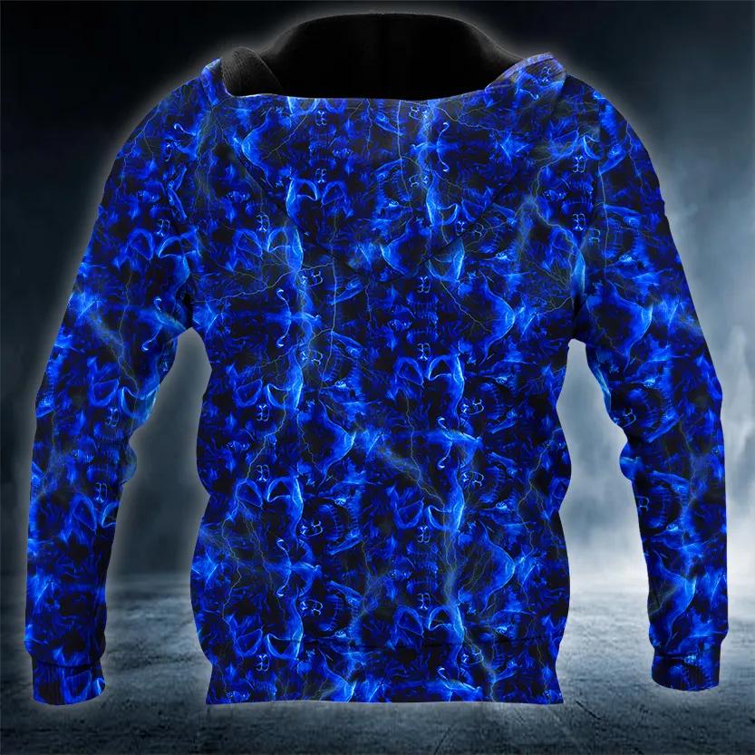 Dark Blue Flame Skull 3D Hoodie Moonbestprint