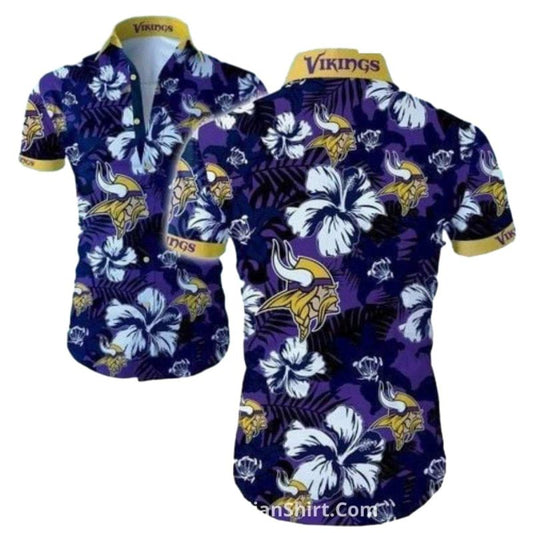 Dark Blue Tropical Hibiscus Minnesota Vikings Hawaiian Shirt - Moonbestprint