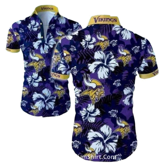 Dark Blue Tropical Hibiscus Minnesota Vikings Hawaiian Shirt - Moonbestprint
