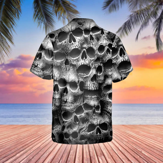 Dark Skull Pile Hawaiian Shirt, Hawaiian Button Up Shirt, Tropical Shirts For Men Moonbestprint