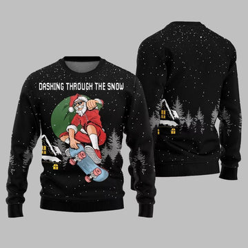 Dashing Through The Snow Skateboarding Santa Ugly Sweater 2026 Christmas - Moonbestprint