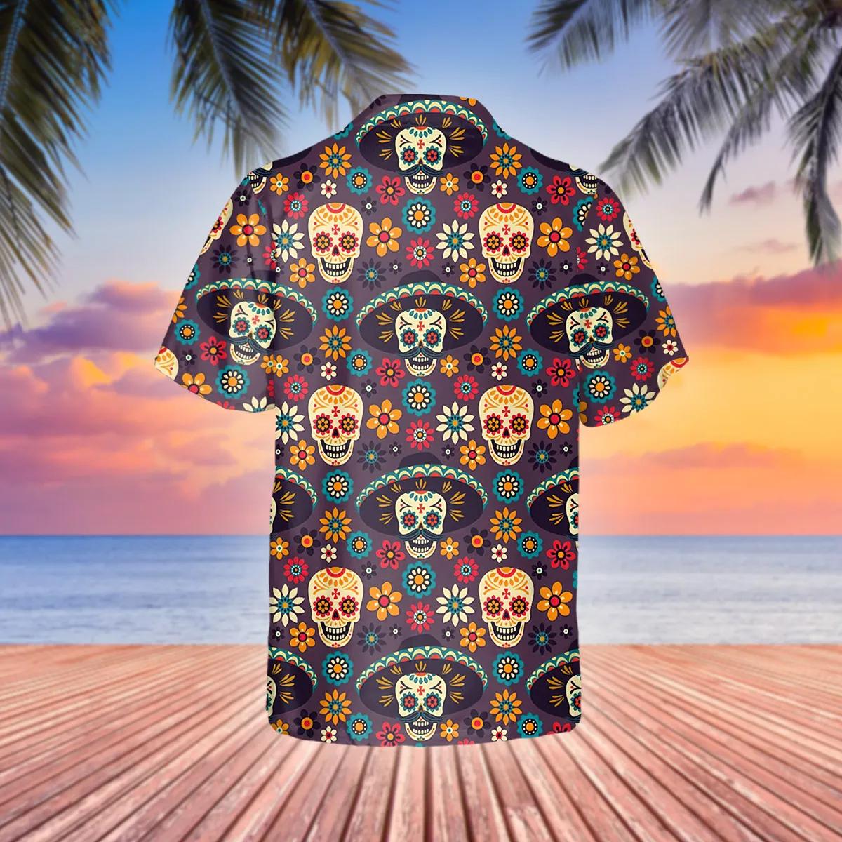 Day Of The Dead Pattern Skull Hawaiian Shirt, Hawaiian Button Up Shirt, Tropical Shirts For Men Moonbestprint