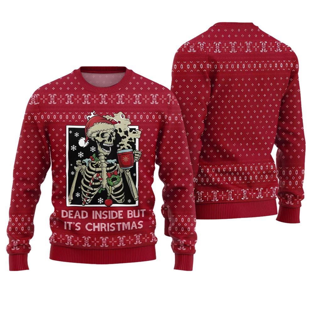 Dead Inside But It's Christmas Ugly Sweater - Moonbestprint