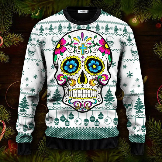 Dead Sugar Skull Colorfull Skull Ugly Christmas Sweater Moonbestprint