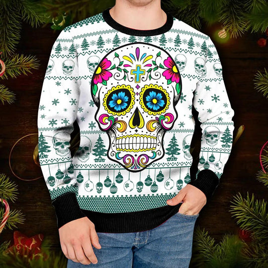 Dead Sugar Skull Colorfull Skull Ugly Christmas Sweater Moonbestprint