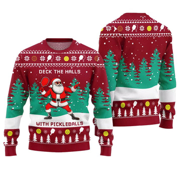 Deck The Hall Pickleball Santa Ugly Christmas Sweater - Moonbestprint