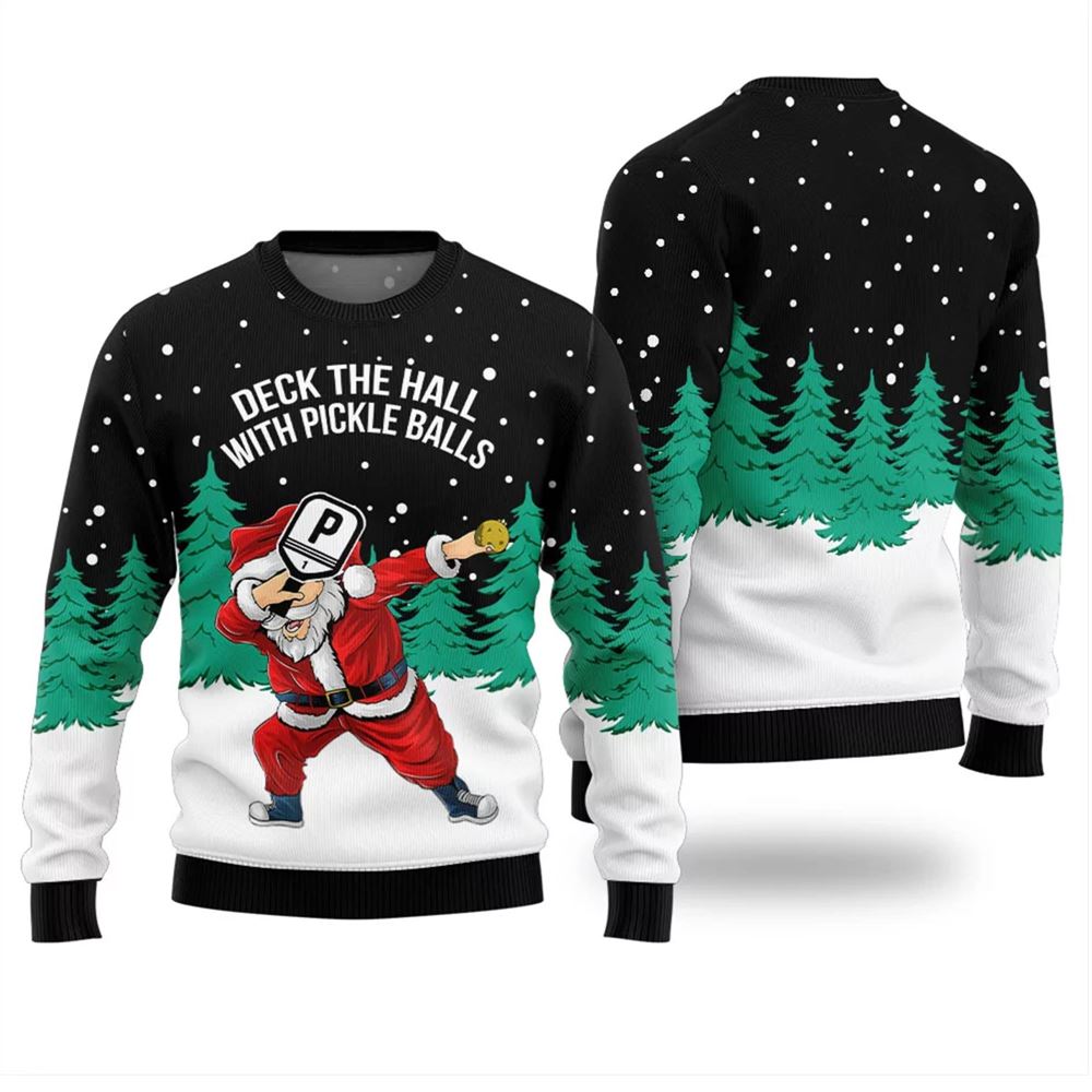 Deck The Halls With Pickleball Santa Christmas Sweater - Moonbestprint
