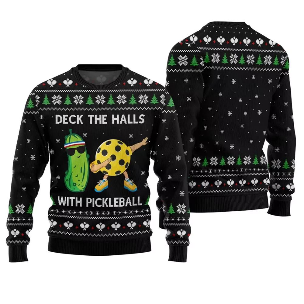 Deck The Halls With Pickleball Ugly Christmas Sweater - Moonbestprint