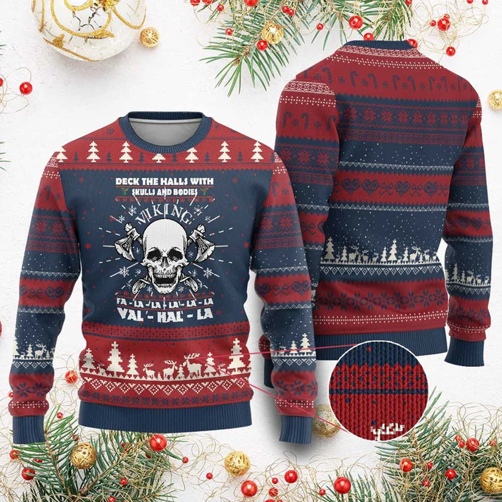 Deck The Halls With Skulls And Bodies Ugly Christmas Sweater - Moonbestprint