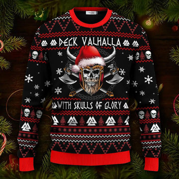 Deck Valhalla With Skulls Of Glory Viking Ugly Christmas Sweater Moonbestprint