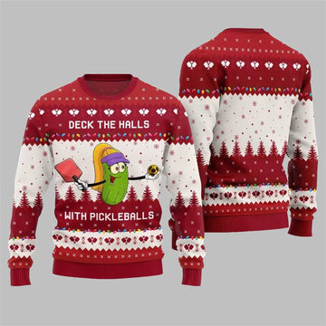 Deck the Halls with Pickleballs Ugly Xmas Sweater - Moonbestprint