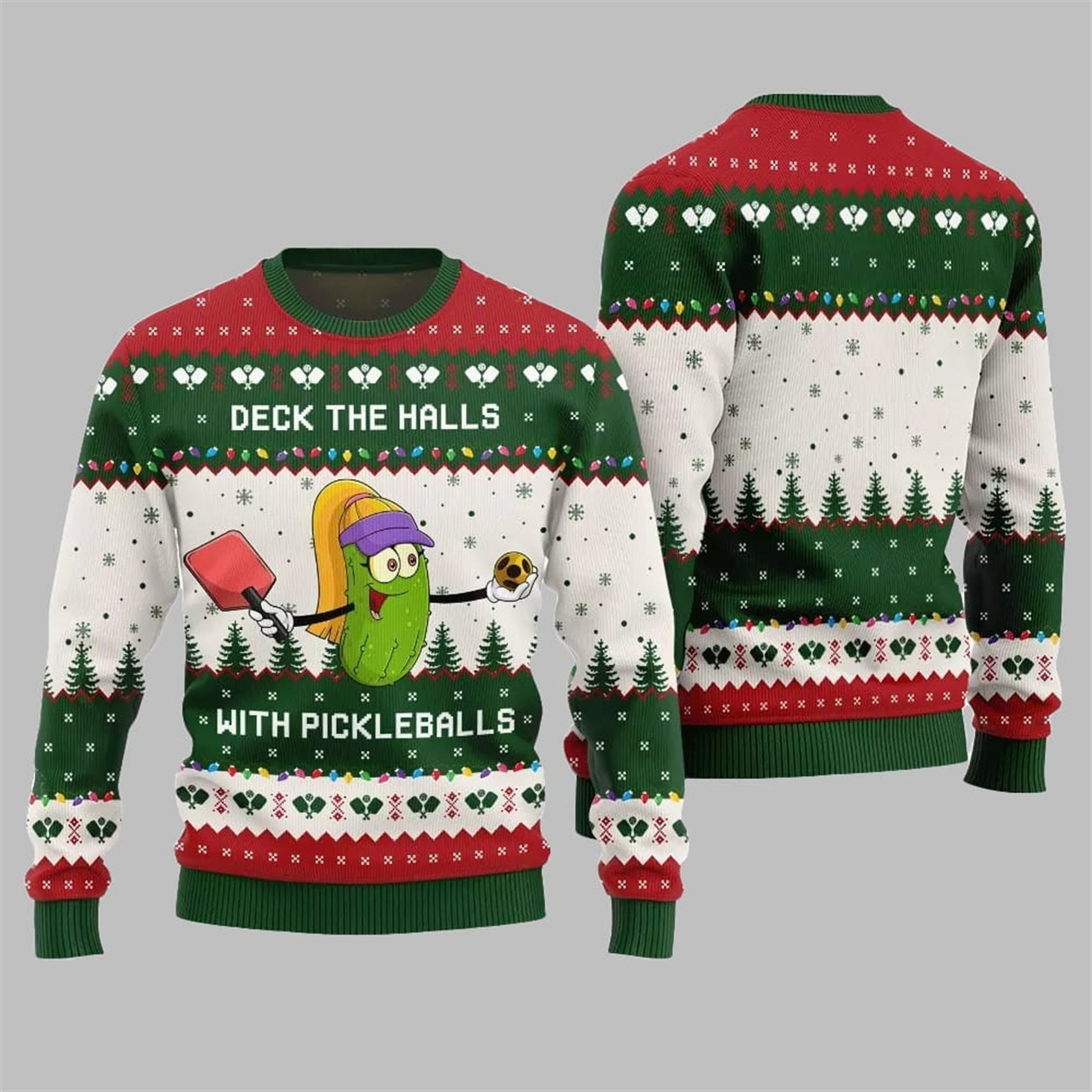 Deck the Halls with Pickleballs Ugly Xmas Sweater - Moonbestprint