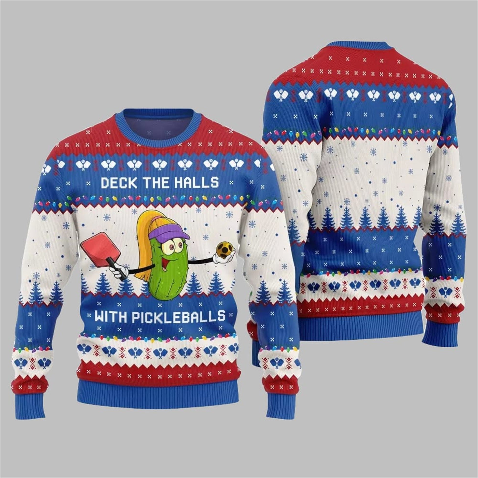Deck the Halls with Pickleballs Ugly Xmas Sweater - Moonbestprint