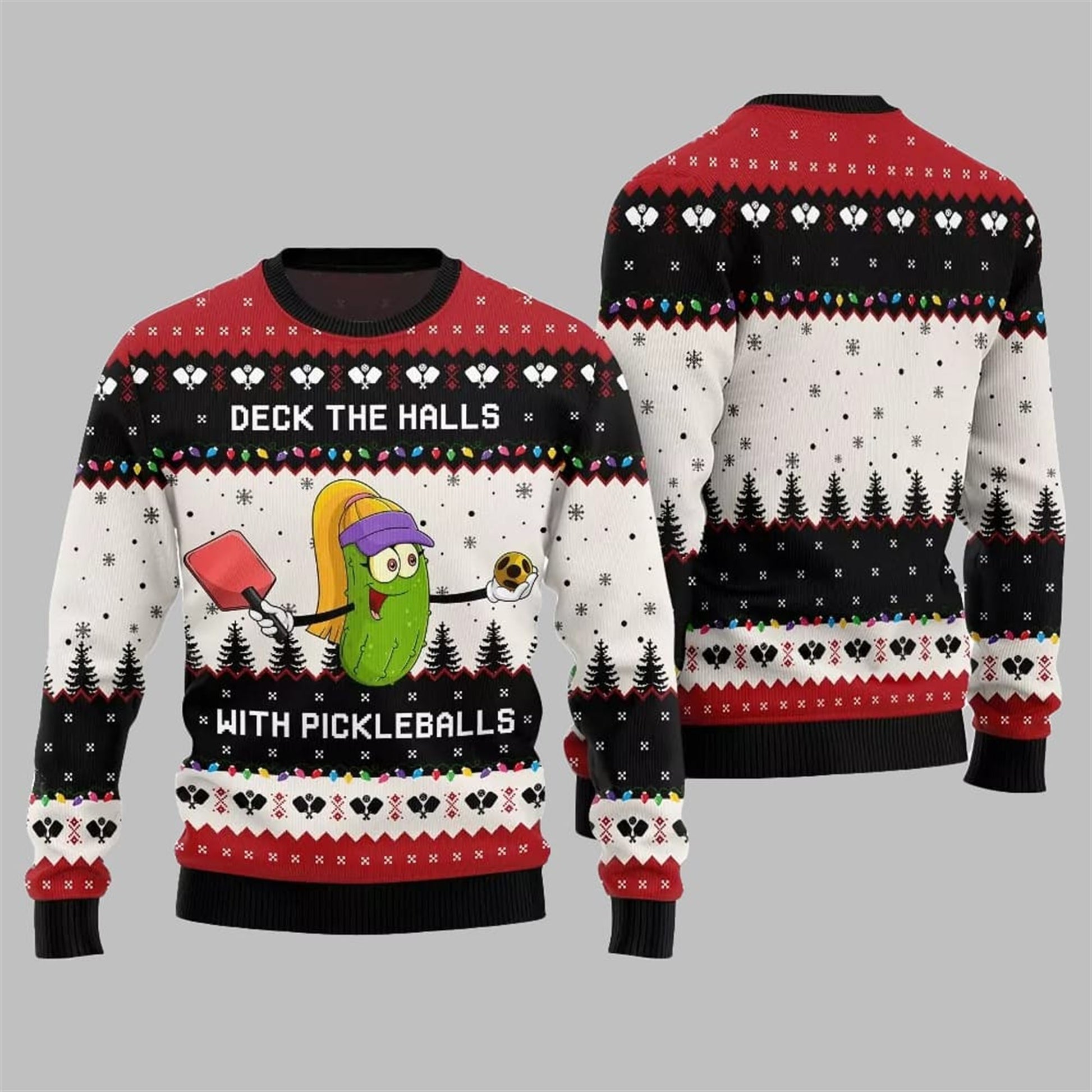 Deck the Halls with Pickleballs Ugly Xmas Sweater - Moonbestprint