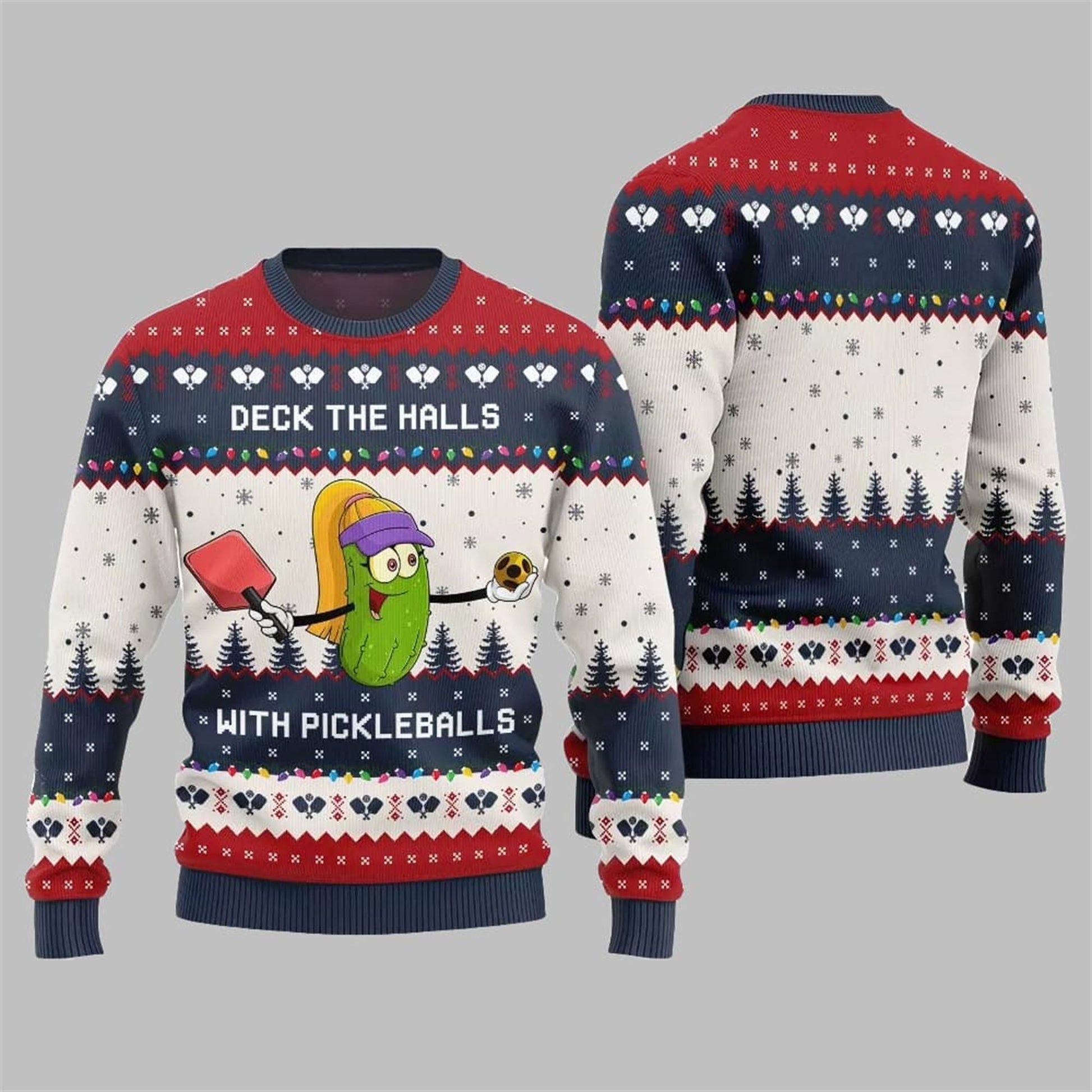 Deck the Halls with Pickleballs Ugly Xmas Sweater - Moonbestprint