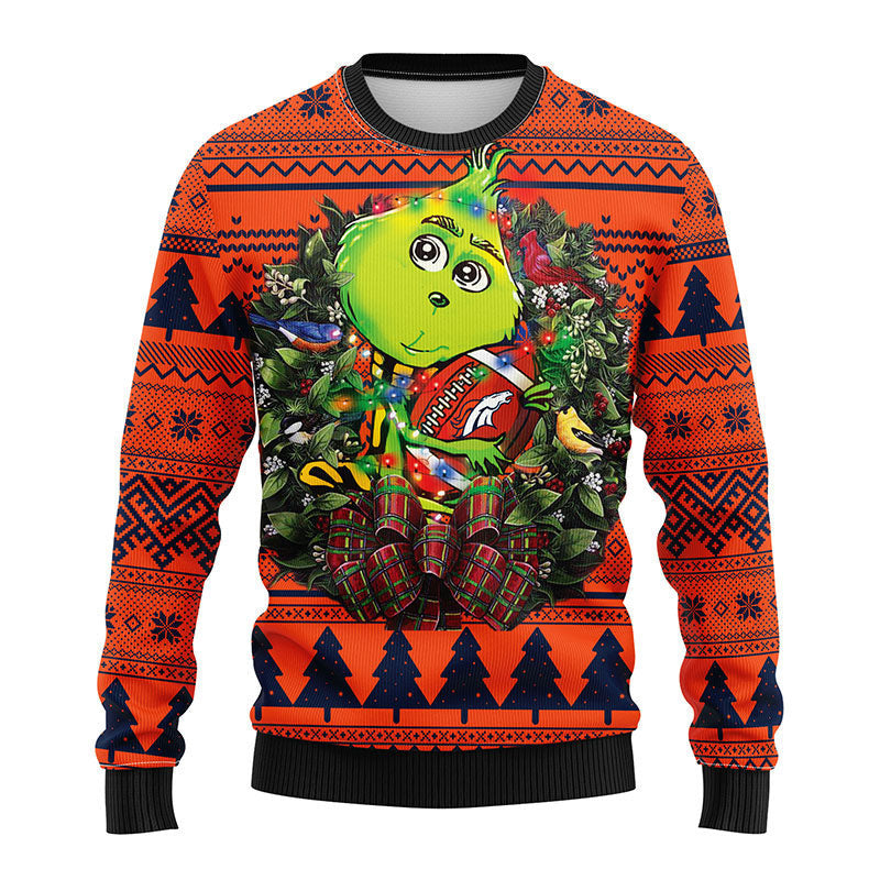 Denver Brocos Grinch Hug Ugly Christmas Sweater, Grinch Xmas Sweater Moonbestprint