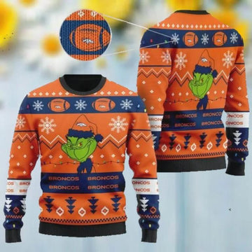 Denver Broncos American NFL Football Team Logo Cute Grinch Ugly Christmas Sweater, NFL Chritsmas Sweater Moonbestprint