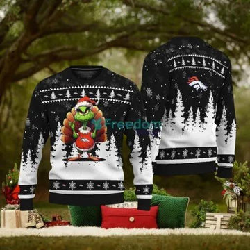 Denver Broncos Black Grinch Turkey Disguise Thankgiving Ugly Christmas Sweater, NFL Chritsmas Sweater Moonbestprint