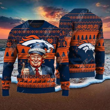 Denver Broncos Christmas Donald Trump Ugly Christmas Sweater, NFL Chritsmas Sweater Moonbestprint