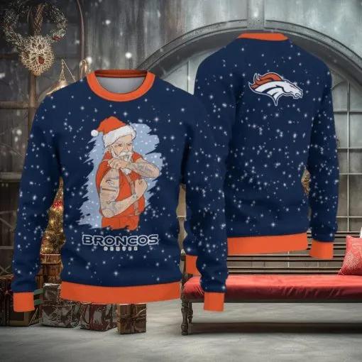 Denver Broncos Christmas Santa Claus Tattoo Ugly Christmas Sweater, NFL Chritsmas Sweater Moonbestprint