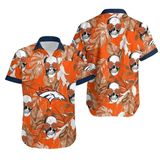 Denver Broncos Coconut Leaves And Skulls Hawaii Shirt Summer Collection, NFL Hawaiian Shirt Moonbestprint
