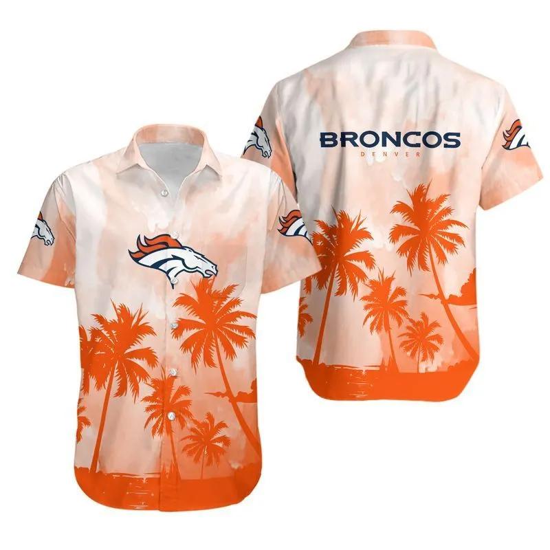 Denver Broncos Coconut Trees Nfl Gift For Fan Hawaiian Graphic Print Short Sleeve Hawaiian Shirt, NFL Hawaiian Shirt Moonbestprint