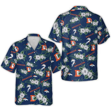 Denver Broncos Logo With Hibiscus Flowers And Tropical Leaves Hawaiian Shirt – Moonbestprint
