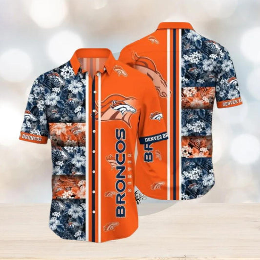 Denver Broncos NFL Tropical Flowers Orange Hawaiian Shirt, NFL Hawaiian Shirt Moonbestprint
