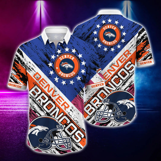 Denver Broncos NFL US Flag Pattern Hawaiian Shirt, NFL Hawaiian Shirt Moonbestprint