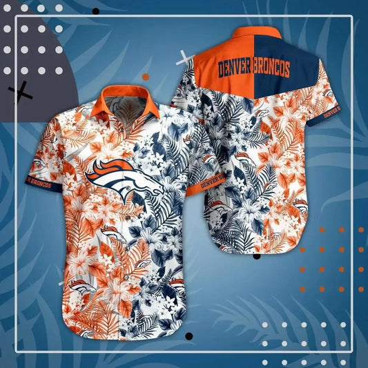 Denver Broncos Nfl Beach Shirt Graphic Floral Pattern Print This Summer Hawaiian Shirt, NFL Hawaiian Shirt Moonbestprint